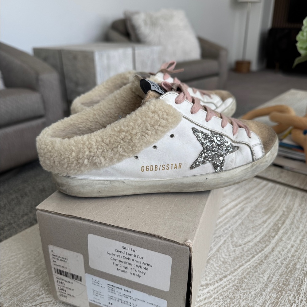 Golden Goose White Sneakers with Glitter Star